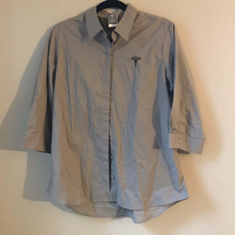 Tesla embroidered grey employee shirt womens large